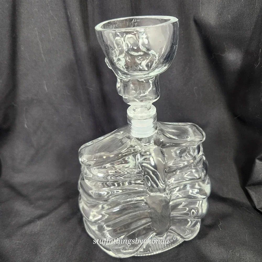 Godinger Skeleton Skull Clear Liquor Whiskey‎ Decanter Halloween Bar Drink Décor